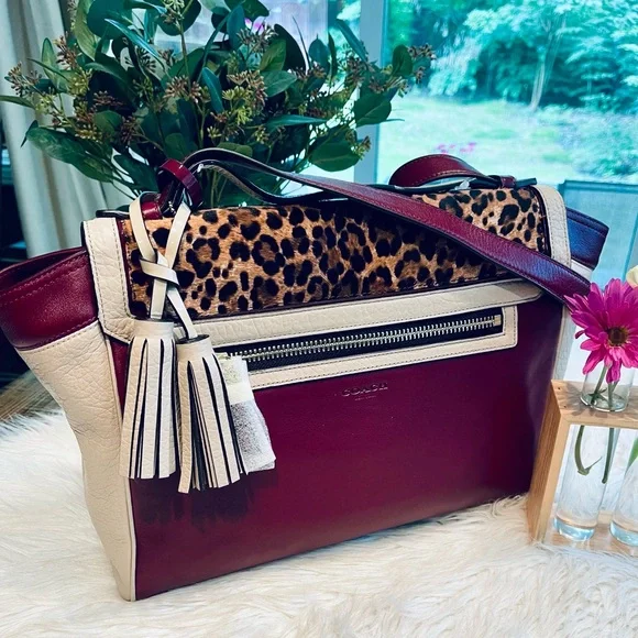 COACH Legacy Colorblock Ocelot Haircalf Flap Carryall in Aubergine/Multi - NWT!